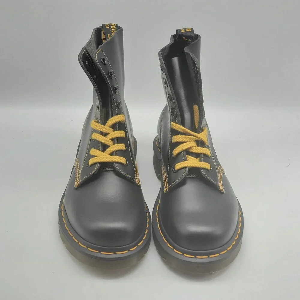 Dr. Martens 1460 Pascal Yellow‎ Stitch Black Leather Men Boots Size 5